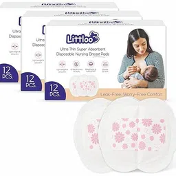 litloo Disposable Nursing Breast Pads | Leak-Proof & Soft |Breathable – 12 PCS Nursing Breast Pad image 1