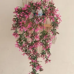 nimkar's plastic Hanging Pink/Green Plant with White Pot/Hanging Bunch for Decoration Bonsai Artificial Plant with Pot image 2