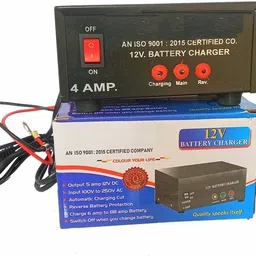 goodsbazaar 12 Volt Battery Charger 12v 4 Amp Battery Charger for Charging 6 to 88 Amp Battery with Auto Cut Off & Overcharge Protection Electronic SMPS Power Supply AC DC Metal Body Adaptor 12v 4A Adapter Electric Supply with Black and Red Crocodile Alligator Clips Electrical Test Clamps Jumper Cable with Protective Insulation Cover for AMF Panel, Tubular, Bike, Truck, Ups, Car, Acid Sealed Battery Square Wave Inverter-picture-23
