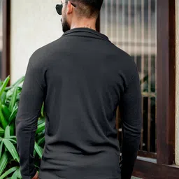 indiclub Men Solid Polo Neck Polycotton Black T-Shirt image 2