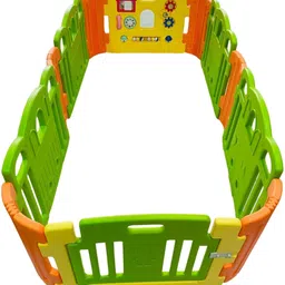 babycenterindia Baby Room Standard Playpen (Green-Orange-Yellow , with 2 extensions) image 1