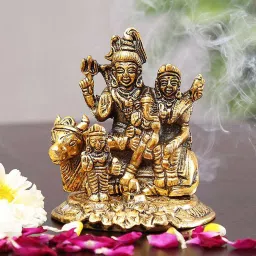 handicrafts paradise Golden Aluminium Shiv Parivar Statue Religious Idol image 1