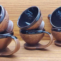 laghima jadon Pack of 6 Ceramic Tea/Coffee Cups Worldcup Shape Latest Big Size 130ML (Brown) image 3