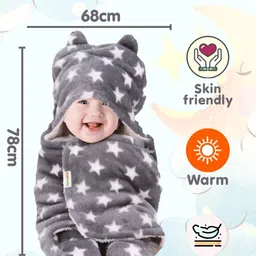 OyO Baby Grey Fleece Mild Winter 553 GSM Single Bed Blanket image 3
