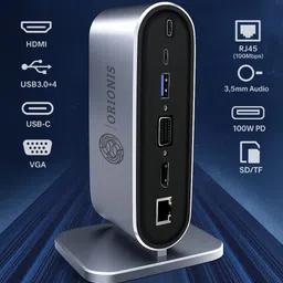 Orionis 12-in-1 USB-C Laptop Docking Station with 4K HDMI, 1080P VGA, RJ45 Ethernet, USB 3.0×4 | SD/TF | 3.5 mm Audio | USB-C | 100 W PD | USB Hub | 12 in 1 USB hub USB Hub image 5