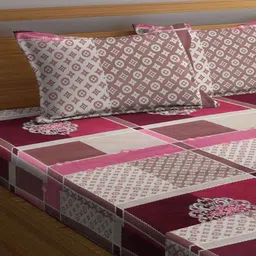arrabi Multicolor Traditional 300 TC Cotton Blend Double King Sized Bedsheet With 2 Pillow Covers image 3