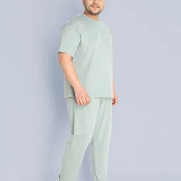 chkokko Men Night Suit Set Green Solid image 4