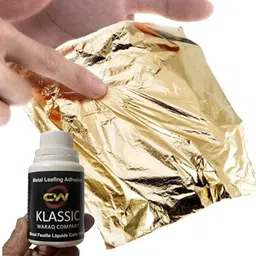 Gold Leaf Sheets, 25 Sheets of Gilding Foil and 50ml Pack of Gilding Glue,16 by 16.cm Warq for Gilding, Resin Art, Maysur Paintings, Arts Crafts, Nail Deco, Furniture, DIY Projects. image 1
