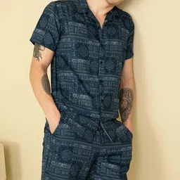 granthi enterprise Men Top & Shorts Set Blue Printed-picture-17