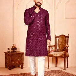 luck fashoin Men Embroidered Cotton Blend Straight Kurta-picture-16