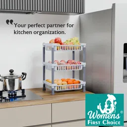 womens first choice Fruits/Vegetables Kitchen Rack 3-Layer Kitchen Trolley Multipurpose Rack for Storage/Vegetable Trolley Plastic image 2