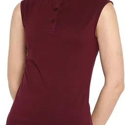 ap'pulse Women Solid Mandarin Collar Pure Cotton Maroon T-Shirt-picture-20