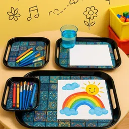 comfy homes Durable Multi-Use Premium Printed Rectangular Serve Ware Set with 3 Trays Tray image 5