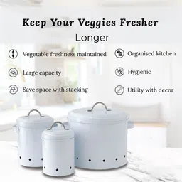 ekhasa Vegetable Storage Container for Kitchen with Lid (9.8L, 3.4L, 1.8L) (Set of 3) Iron Fruit & Vegetable Basket image 4