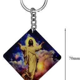 abhiora fashion Lord Jesus Religious Wooden Keychain for Men and Women Key Chain image 2