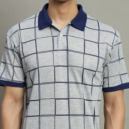 getgolf Men Checkered Polo Neck Cotton Blend Grey T-Shirt image 4