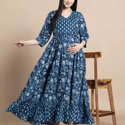 gujari Women Ethnic Dress Blue Ankle Length Dress-picture-35
