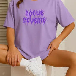 szn Women Printed Round Neck Polycotton Purple T-Shirt image 1