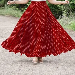 lagertha Women Polka Print Flared Red Skirt-picture-16