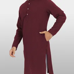 vebnor Men Solid Jacquard Straight Kurta image 5
