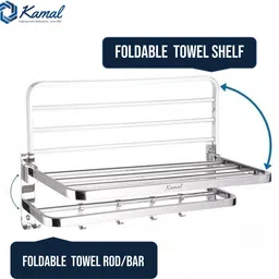 kamal Premium Towel Rack Sigma SS 304 Grade | 24Inch length | Foldable Cloth Stand Chrome Finish Towel Holder image 2