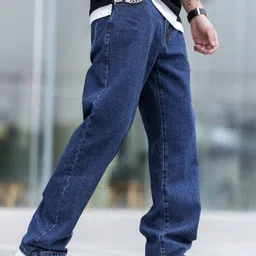 denim look Men Relaxed Fit Mid Rise Dark Blue Jeans-picture-15