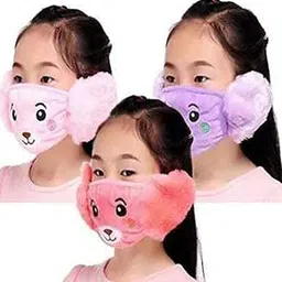 aadikart Kids Girl's & Boys Warm Winter Face Mask for 3-13 Years age with Plush Ear Muff image 3
