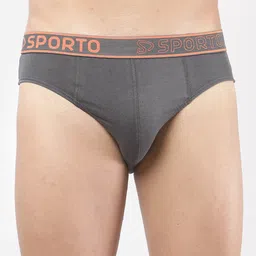 SPORTO Men Pack of 2 Black & Charcoal Solid Cotton Basic Briefs image 5