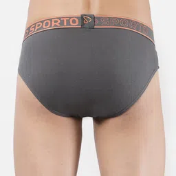 SPORTO Men Pack of 2 Black & Charcoal Solid Cotton Basic Briefs image 3