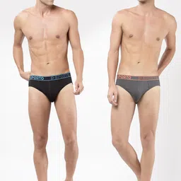 SPORTO Men Pack of 2 Black & Charcoal Solid Cotton Basic Briefs image 4