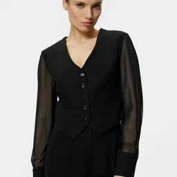 Koton V-Neck Long Sleeves Woven Casual Waistcoat-picture-17