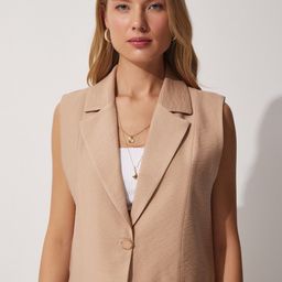 Happiness istanbul Noched Lapel Cropped Waistcoat-picture-36