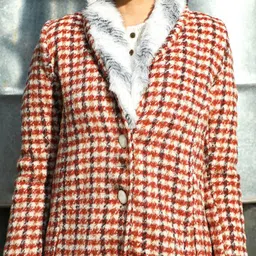 Campus Sutra Checked Longline Overcoat With Faux Fur image 4