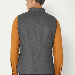 Blackberrys Men Charcoal-Grey Woven-Design Bandgala Nehru Jacket image 5