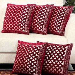 bella true Maroon Traditional Chenille 16 x 16 Inches Cushion Covers (Set of 5)-picture-6