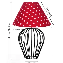homesake Black Bedside Table Lamp with Geometric Metal Base and Fabric Shade, Wire Tulip with Rose Cone Shade image 2
