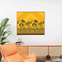 easchim connect Yellow Canvas Printed Warli Framed Art image 1