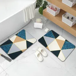 Aura 2-Pcs Blue & Beige  Abstract Printed Water Absorbent Bath Rugs-picture-25
