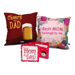 Indigifts Parents Maroon & Pink 2 Pieces Typography Sweat Proof Square Cushion Covers-picture-0