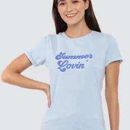 Dollar Missy Women Turquoise Blue Typography Printed Anti Odour Slim Fit T-shirt-image-90