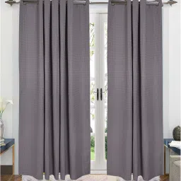 saral home Grey Geometric Cotton 7 Ft Semisheer Eyelet Door Curtains (Set of 2) image 1