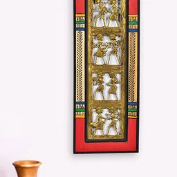 ExclusiveLane Red & Gold-Toned Textured Dhokra & Worli Brass Hanging Wall Decor-image-6