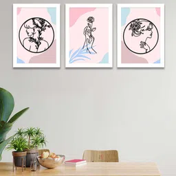 Art Street Set of 3 Boho Lady MDF Embosed 3D Framed Art Print Wall Decor image 1