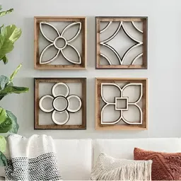 VAS collection home Brown & White 4Pieces Textured Wooden Wall Decors-picture-16