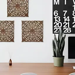 VAS collection home Brown 3 Pieces Textured Wooden Wall Decor Plate-picture-39