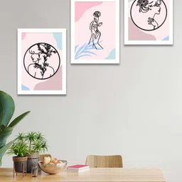 Art Street Set of 3 Boho Lady MDF Embosed 3D Framed Art Print Wall Decor image 2