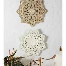 VAS collection home 2Pcs Cream-Colored & White Textured Wall Decor Plate-picture-24