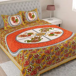 Lali Prints Brown & White Ethnic Motifs Cotton 144 TC Single Bedsheet With 2 Pillow Covers image 1