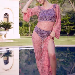 Athena Peach Self Design Lace Cover Up Dress-picture-19