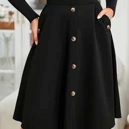 areca designer Women Embellished, Solid, Self Design A-line Black Skirt-picture-12